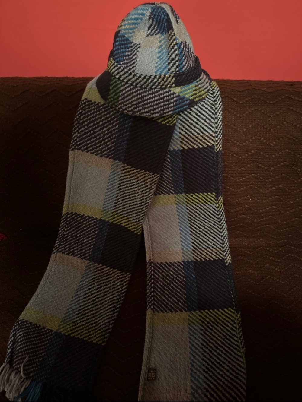 Plaid Knit Winter Scarf Hat Set - Blue/Green Plaid